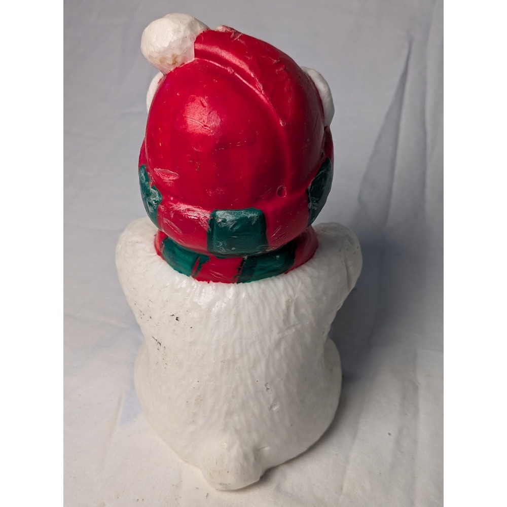 Vintage Christmas Polar Bear Wax Figurine Red Green Scarf Hat Holiday Decor - Picture 7 of 8